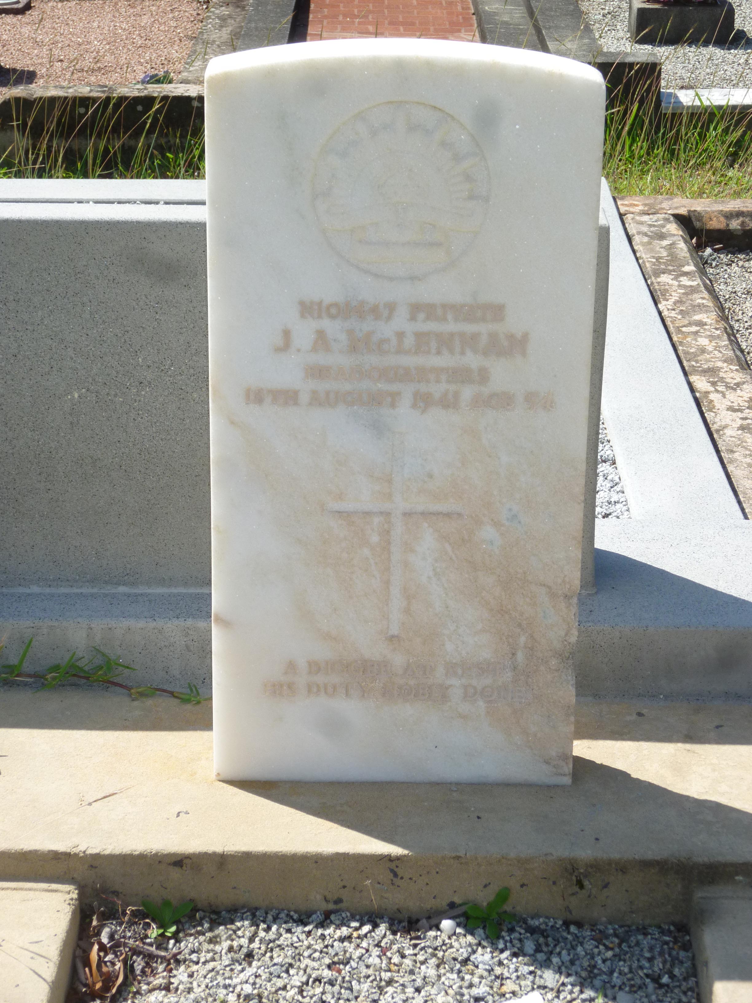 Photo of headstones/Joseph Angus McLennan d1941 war grave Woronora